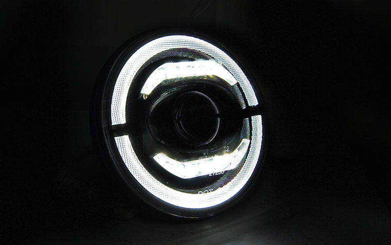 Frontlykter Jeep Wrangler TJ / LJ / JK 96-18 Angel Eye Led Black - Bilde 3