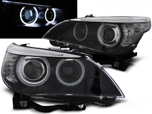 Frontlykter BMW E60/E61 05-07 Xenon D1S Angel Eyes CCFL Svart – bilde 1 av 2