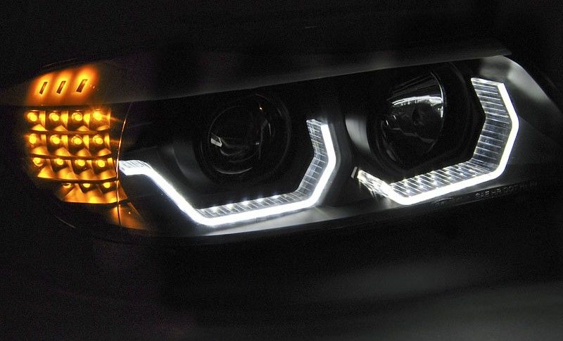 Frontlykter BMW E90/E91 05-08 Angel Eyes LED 3D Svart - Bilde 3