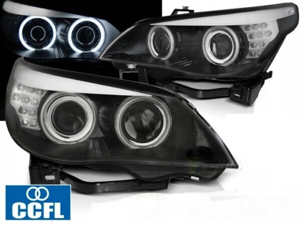 Frontlykter BMW E60/E61 05-07 Xenon D1S CCFL Angel Eyes Svart LED Blinklys – bilde 1 av 2