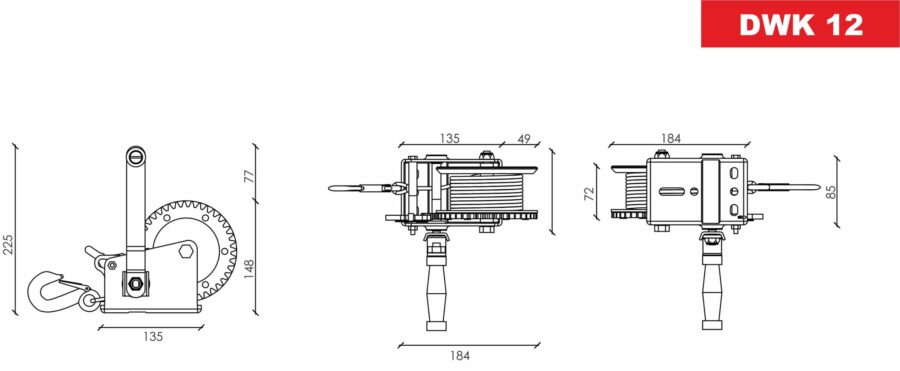 Håndsveiv Vinsj DWK 12 1200 lb/540 kg – bilde 4 av 4