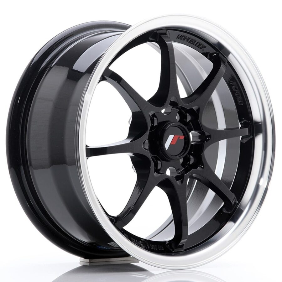 Felg Japan Racing JR5 15x7 ET35 4x100 Gloss Black med Machined Lip