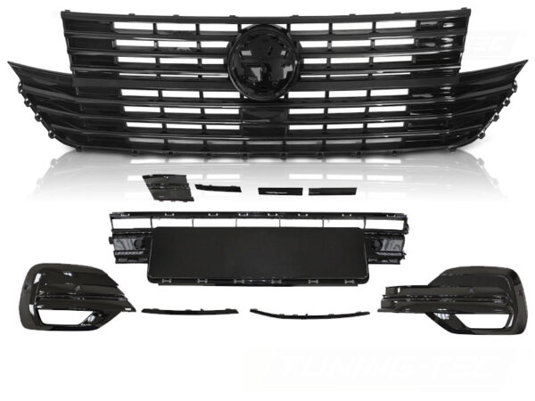 Grill VW T6.1 20- Med Emblemfeste Med Støtfangerelement Blank Svart