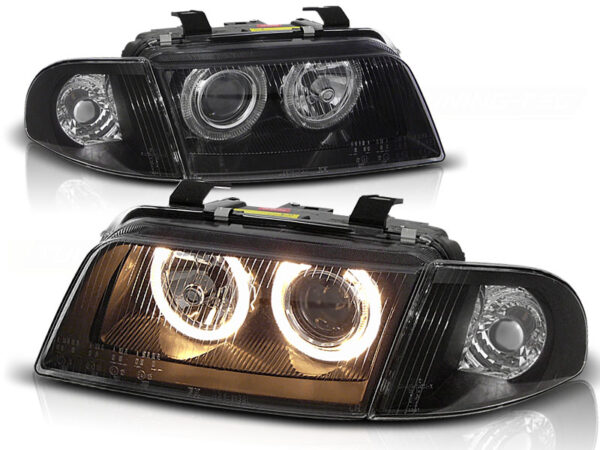 Frontlykter Audi A4 11.94-12.98 Angel Eyes Svart