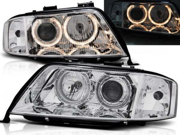 Frontlykter Audi A6 05.97-09.99 Angel Eyes Krom – bilde 1 av 2