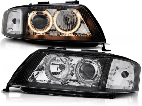 Frontlykter Audi A6 05.97-09.99 Angel Eyes Svart – bilde 2 av 2