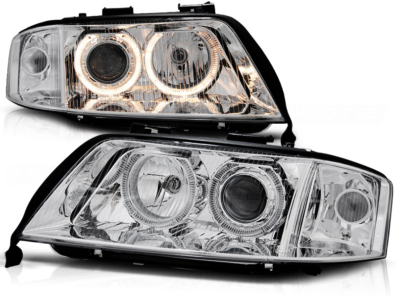 Frontlykter Audi A6 05.97-06.01 Angel Eyes Krom - Bilde 2