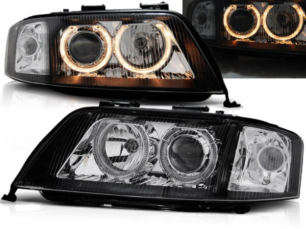Frontlykter Audi A6 05.97-06.01 Angel Eyes Svart – bilde 1 av 2