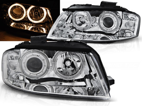 Frontlykter Audi A3 8P 05.03-03.08 Angel Eyes Krom – bilde 1 av 2