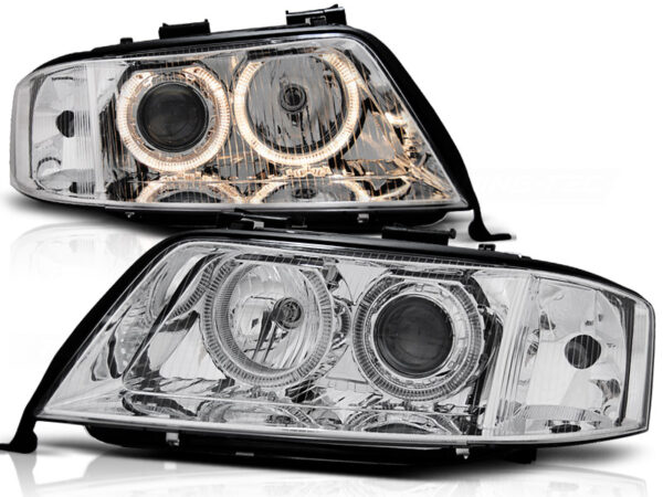 Frontlykter Audi A6 05.97-09.99 Xenon Angel Eyes Krom