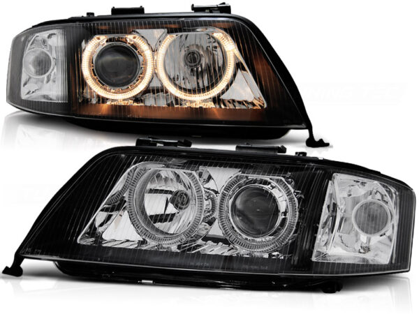 Frontlykter Audi A6 06.01-05.04 Xenon Angel Eyes Svart