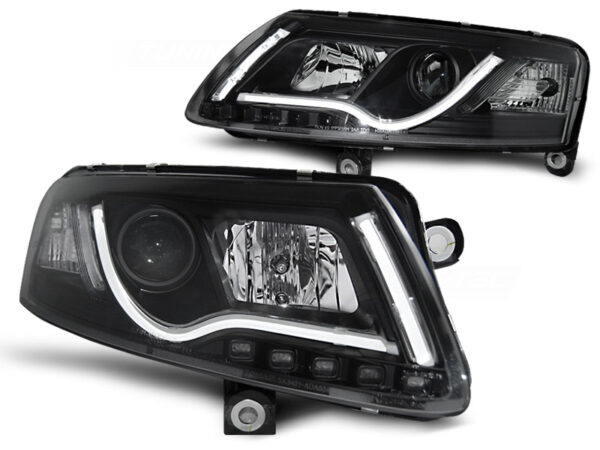 Frontlykter Audi A6 C6 04-08 Tube Lights Svart – bilde 2 av 2