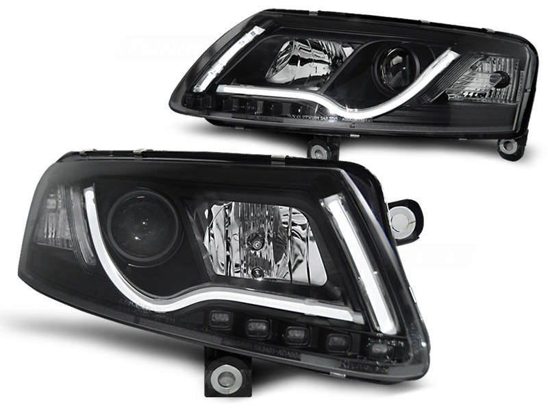 Frontlykter Audi A6 C6 04.04-08 Tube Lights Black - Bilde 2