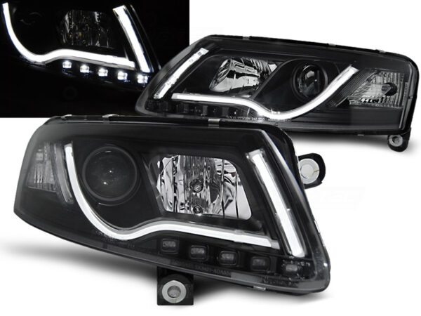 Frontlykter Audi A6 C6 04-08 Tube Lights Svart – bilde 1 av 2