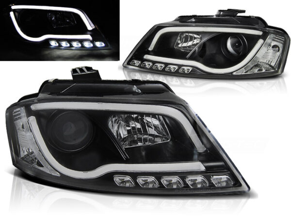 Frontlykter Audi A3 8P 08-12 Tube Lights DRL Svart – bilde 1 av 2