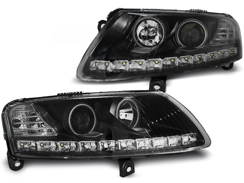 Frontlykter Audi A6 C6 04.04-08 Angel Eyes Led Black - Bilde 2