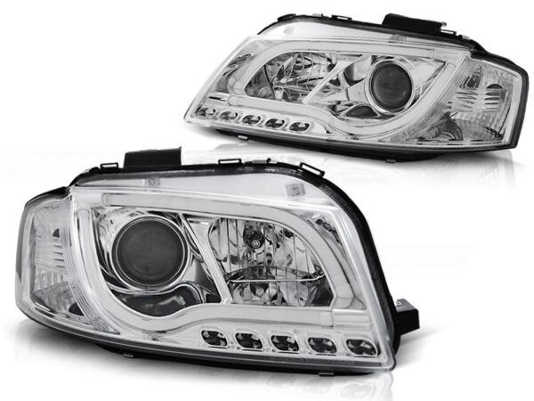 Frontlykter Audi A3 8P 05.03-03.08 Tube Lights DRL Krom
