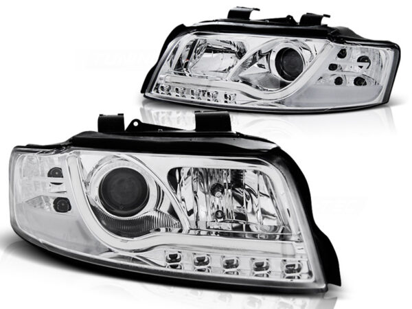 Frontlykter Audi A4 10.00-10.04 Tube Lights DRL Krom