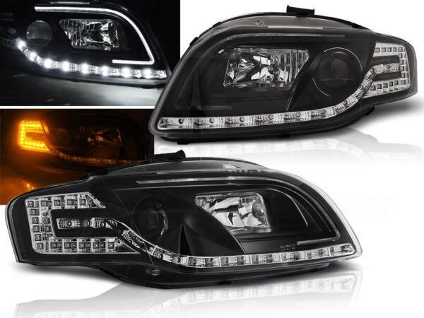 Frontlykter Audi A4 B7 11.04-03.08 Tube Lights Svart – bilde 1 av 2