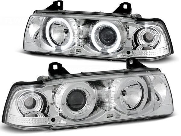 Frontlykter BMW E36 12.90-08.99 Sedan/Touring/Compact Angel Eyes Krom