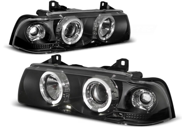 Frontlykter BMW E36 12.90-08.99 Coupé/Cabrio Angel Eyes Svart
