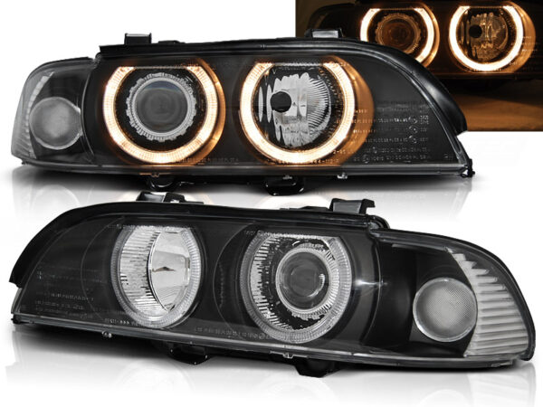 Frontlykter BMW E39 09.95-06.03 Xenon Angel Eyes Svart – bilde 1 av 2