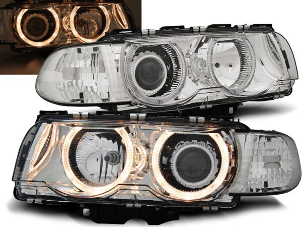 Frontlykter BMW E38 09.98-07.01 Angel Eyes Krom – bilde 1 av 2