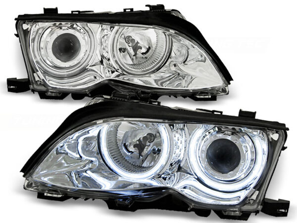 Frontlykter BMW E46 09.01-03.05 Angel Eyes CCFL Krom
