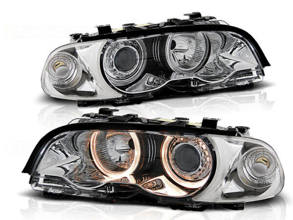 Frontlykter BMW E46 04.99-08.01 Coupé/Cabrio Angel Eyes Krom