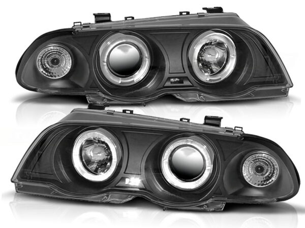 Frontlykter BMW E46 05.98-08.01 S/T Angel Eyes Svart