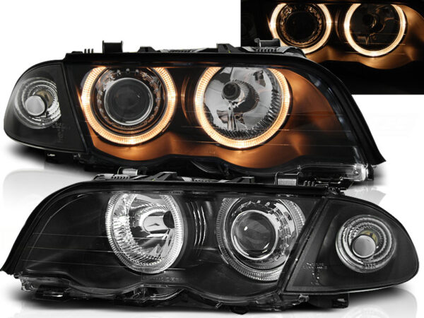 Frontlykter BMW E46 05.98-08.01 S/T Angel Eyes Svart – bilde 1 av 2