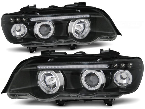 Frontlykter BMW X5 E53 09.99-10.03 Angel Eyes Svart