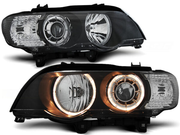 Frontlykter BMW X5 E53 09.99-10.03 Angel Eyes Svart