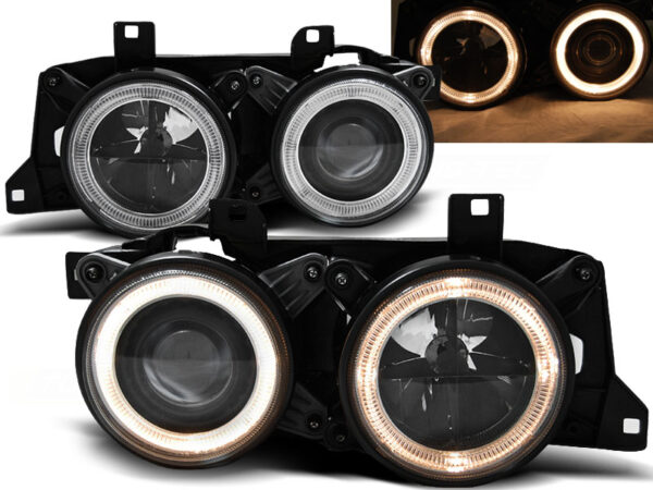 Frontlykter BMW E32/E34 Angel Eyes Svart – bilde 1 av 2