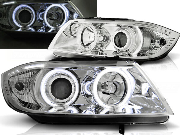 Frontlykter BMW E90/E91 03.05-08.08 Angel Eyes CCFL Krom – bilde 1 av 2