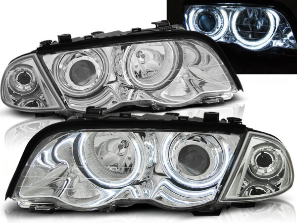 Frontlykter BMW E46 05.98-08.01 S/T Angel Eyes CCFL Krom – bilde 1 av 2