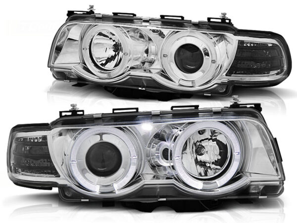Frontlykter BMW E38 09.98-07.01 Angel Eyes Krom – bilde 2 av 2