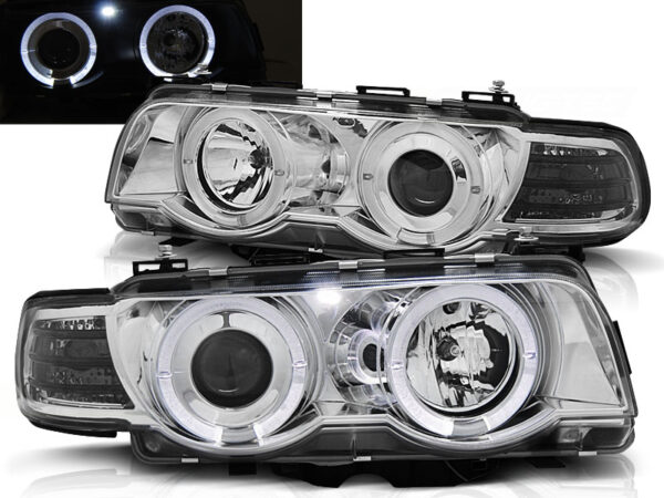 Frontlykter BMW E38 09.98-07.01 Angel Eyes Krom – bilde 1 av 2