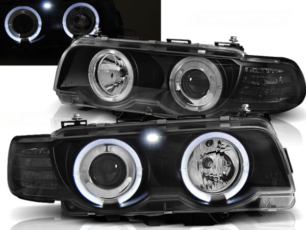 Frontlykter BMW E38 09.98-07.01 Angel Eyes Svart – bilde 1 av 2