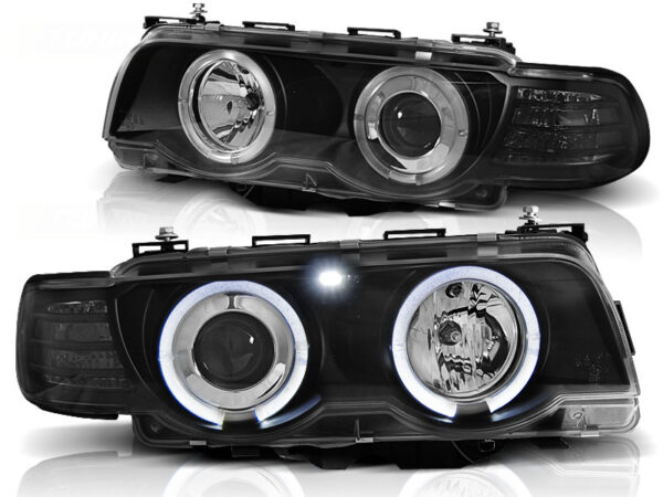 Frontlykter BMW E38 09.98-07.01 Xenon Angel Eyes Svart