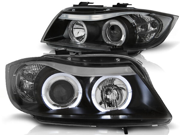 Frontlykter BMW E90/E91 05-08 Angel Eyes Svart – bilde 2 av 6