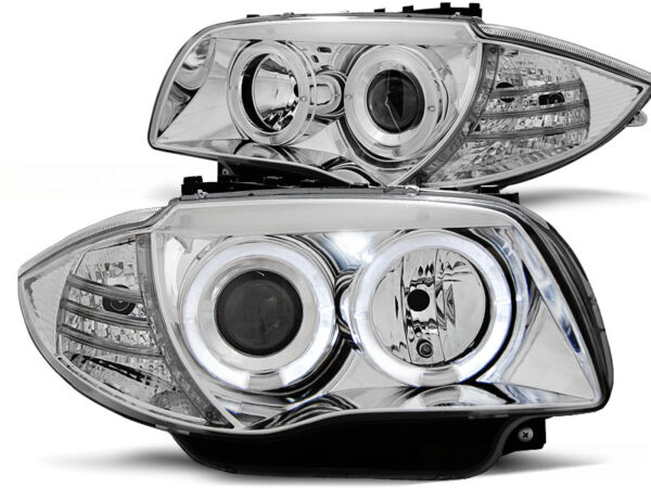 Frontlykter BMW 1 E87/E81/82/88 04-11 Angel Eyes Krom – bilde 2 av 2