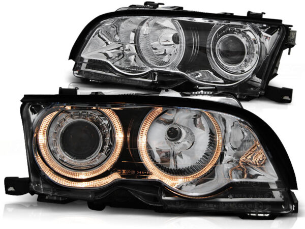 Frontlykter BMW E46 09.01-03.03 Coupé/Cabrio Angel Eyes Krom – bilde 2 av 2