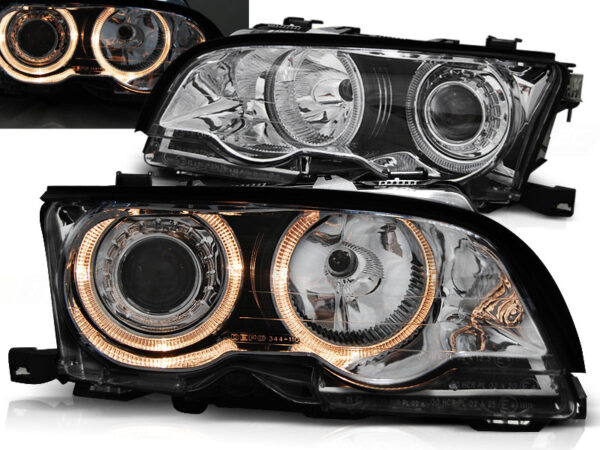 Frontlykter BMW E46 09.01-03.03 Coupé/Cabrio Angel Eyes Krom – bilde 1 av 2