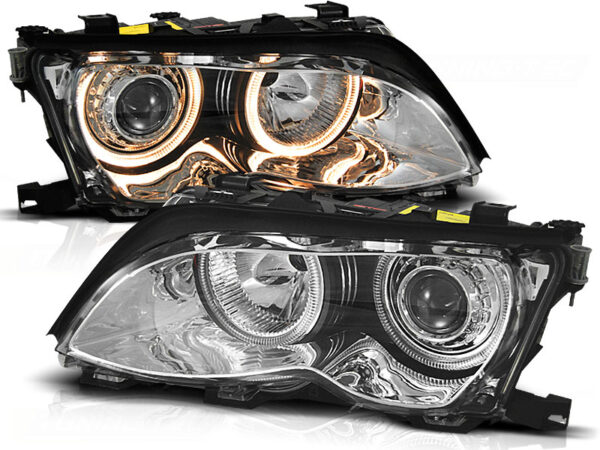 Frontlykter BMW E46 09.01-03.05 S/T Angel Eyes Krom