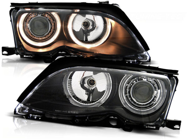 Frontlykter BMW E46 09.01-03.05 S/T Angel Eyes Svart – bilde 1 av 4
