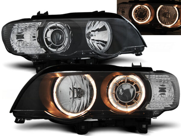 Frontlykter BMW X5 E53 09.99-10.03 Xenon Angel Eyes Svart – bilde 1 av 2