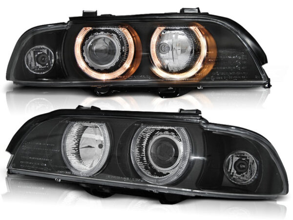 Frontlykter BMW E39 09.95-06.03 Xenon Angel Eyes Svart
