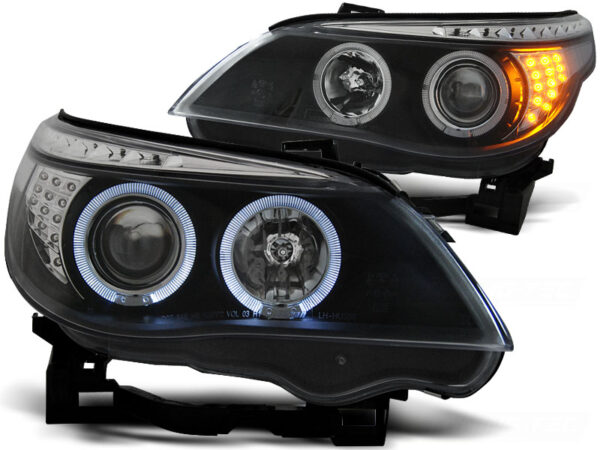 Frontlykter BMW E60/E61 03-07 Angel Eyes Svart LED Blinklys – bilde 2 av 2