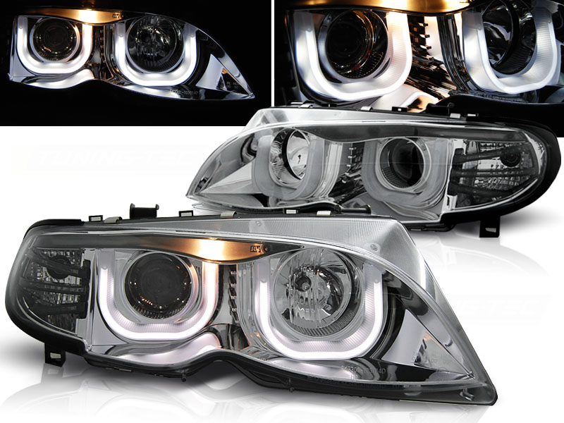Frontlykter BMW E46 09.01-03.05 S/T Angel Eyes 3D Krom